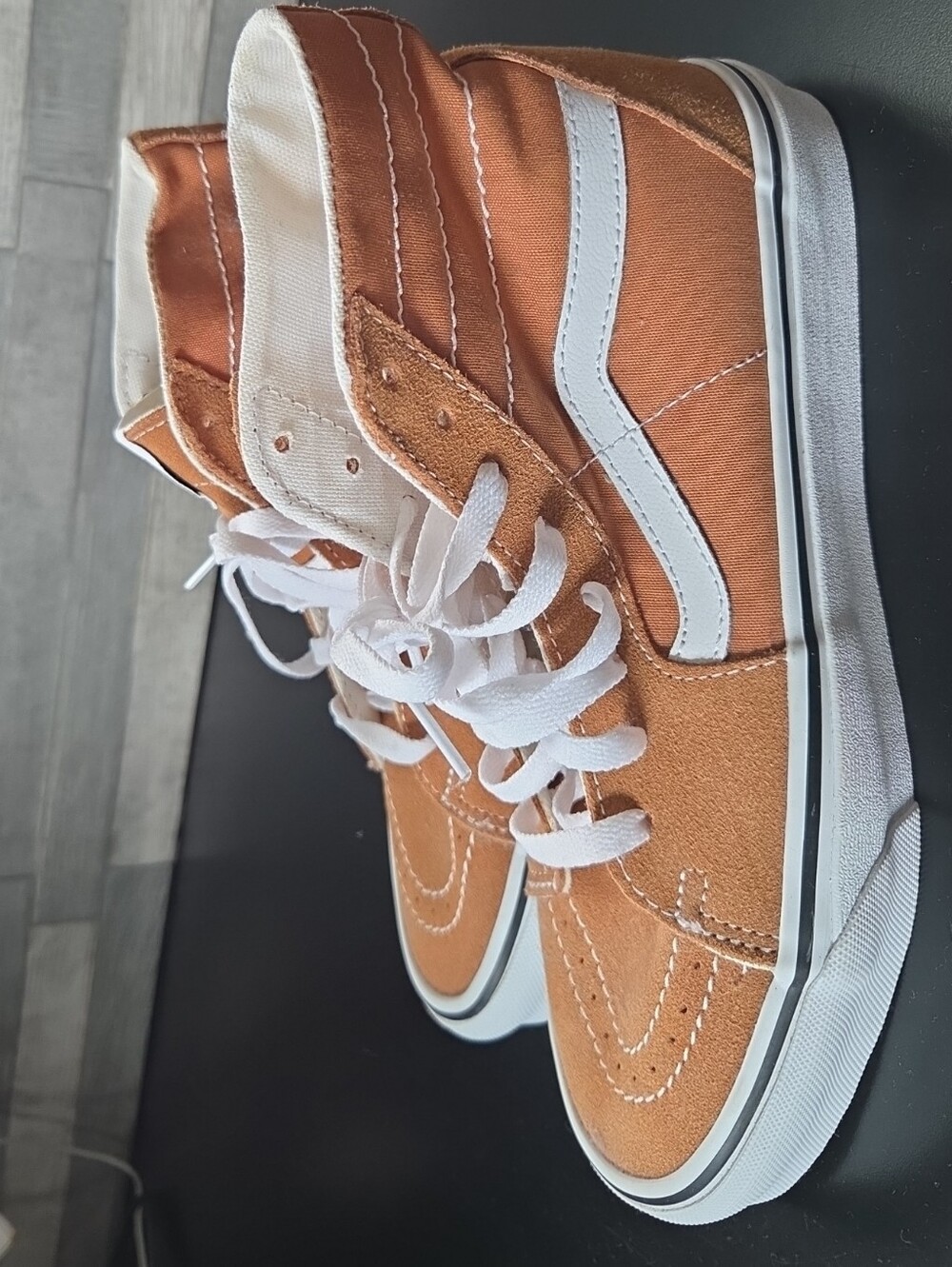 Kids High-Top Canvas Sneakers in Rust with White Stripe